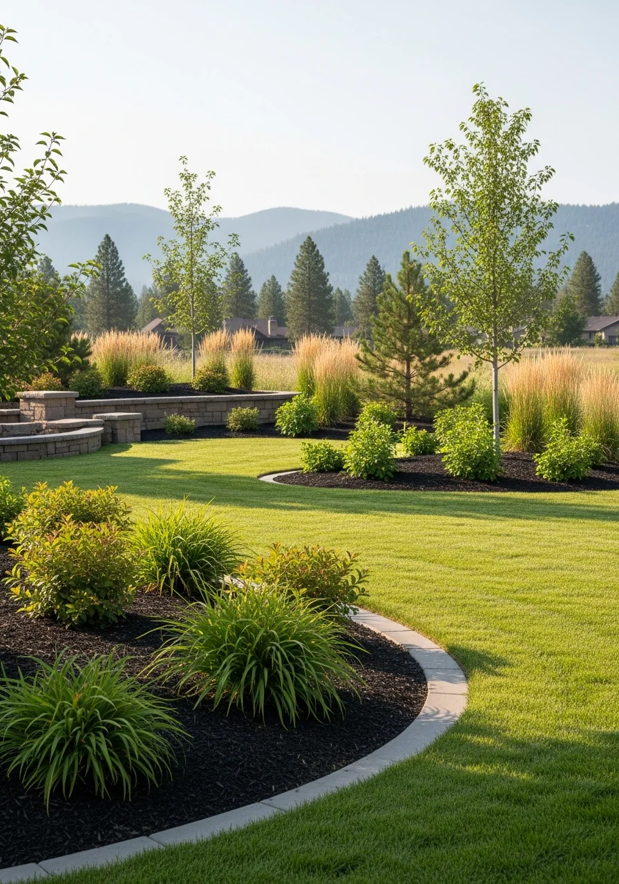 Manicured landscaping and grounds at Black Rock gated community in Kootenai County Idaho