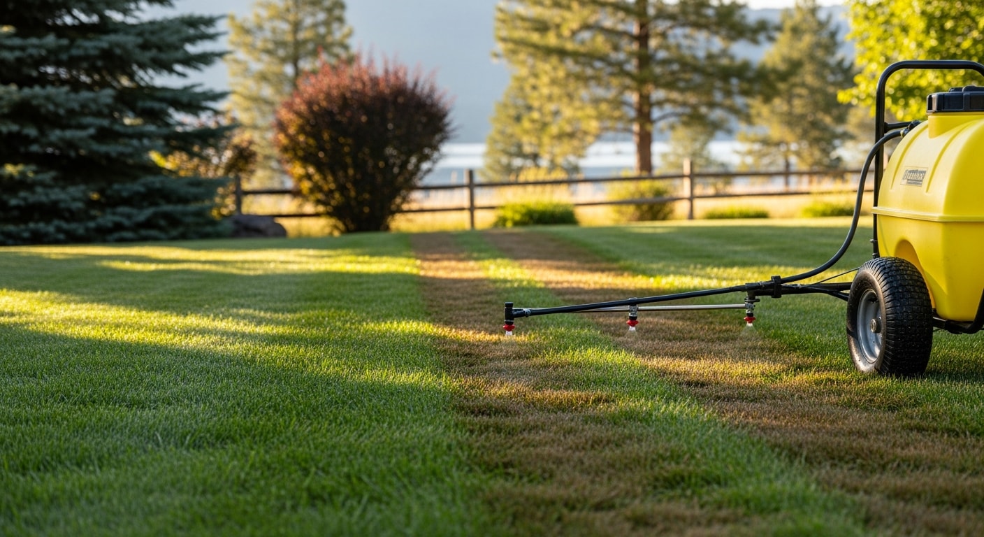 A Coeur d'Alene residential lawn with thick, even green turf after professional weed control treatment. No visible broadleaf weeds or patchy areas in the yard.